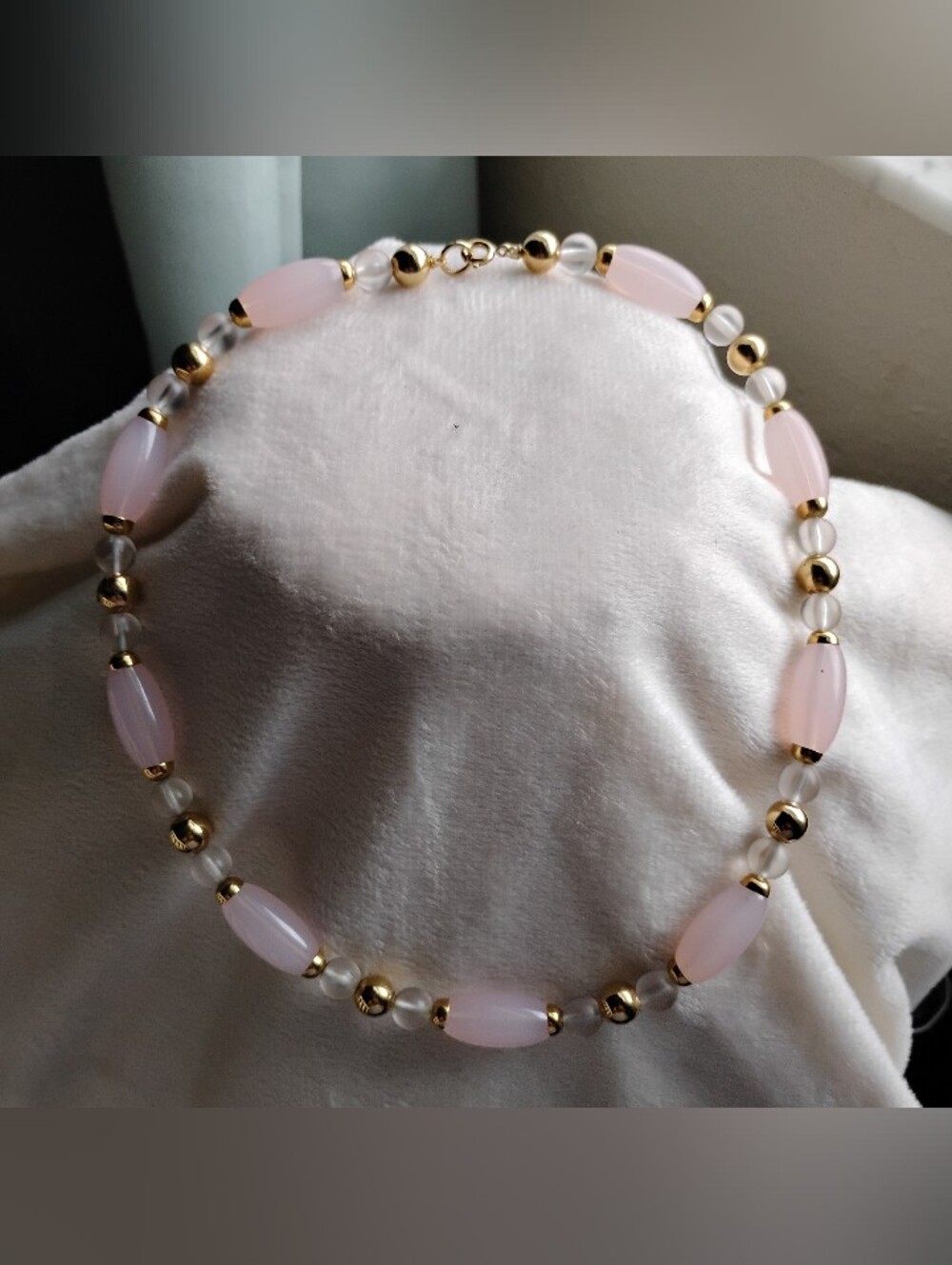 Elegant Pink Bead Necklace with Gold Accents